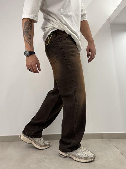 Jeans nero baggy slavato