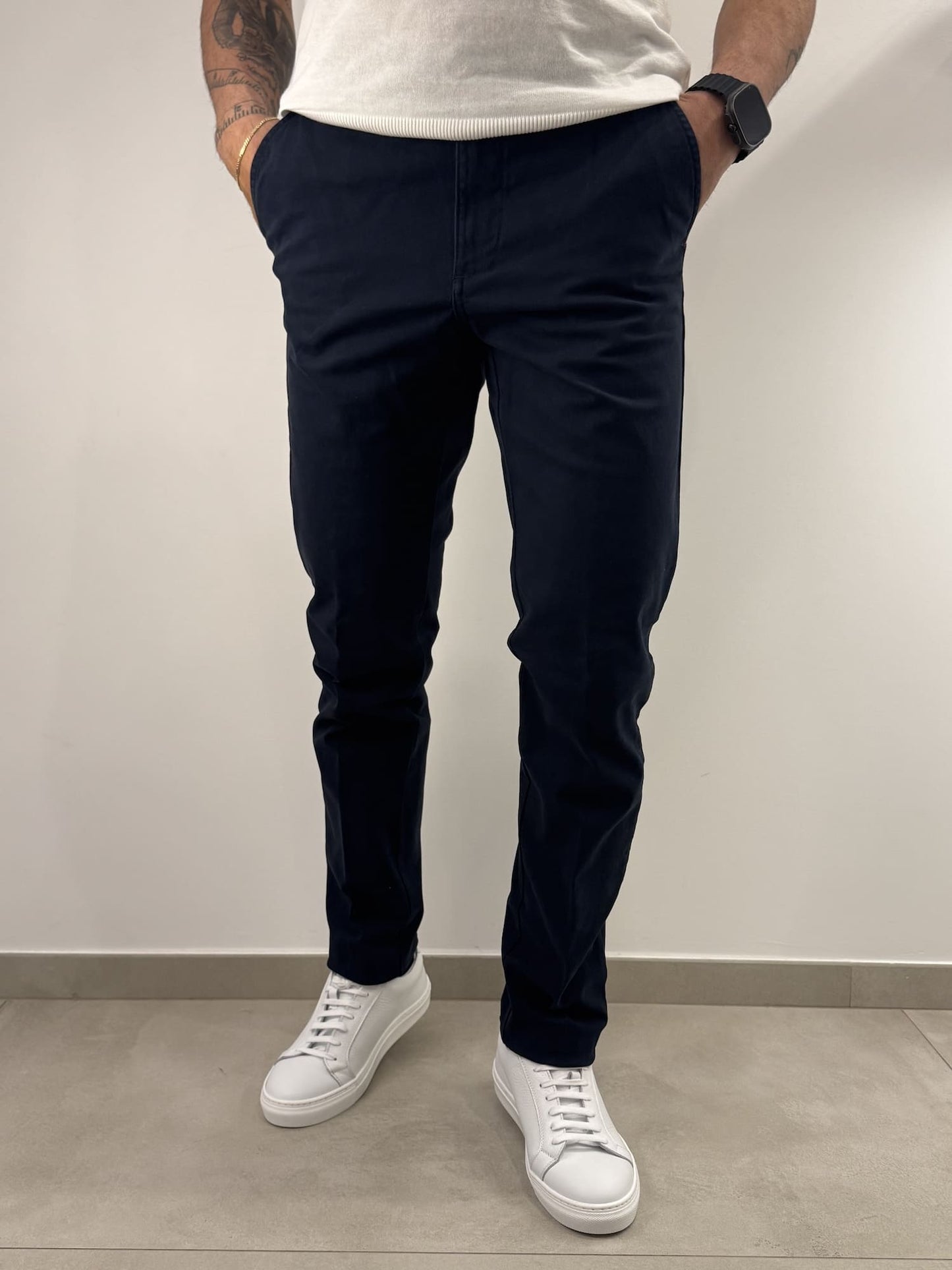 Pantalone Sea Barrier in cotone elasticizzato micro fantasia blu navy