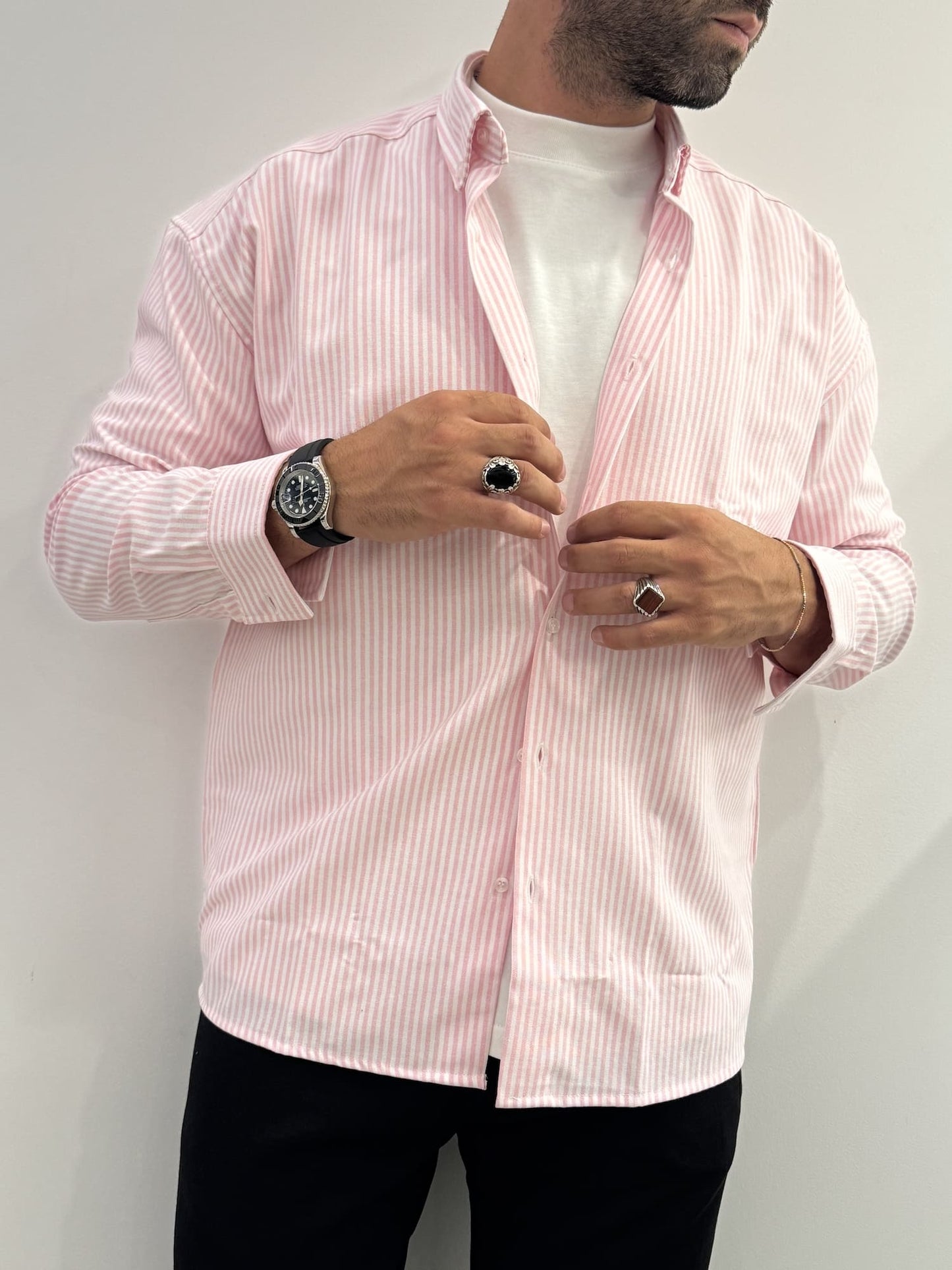 Camicia over rigata a maniche lunghe
