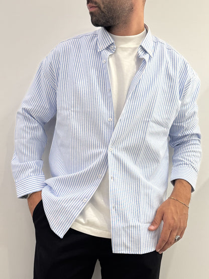 Camicia over rigata a maniche lunghe
