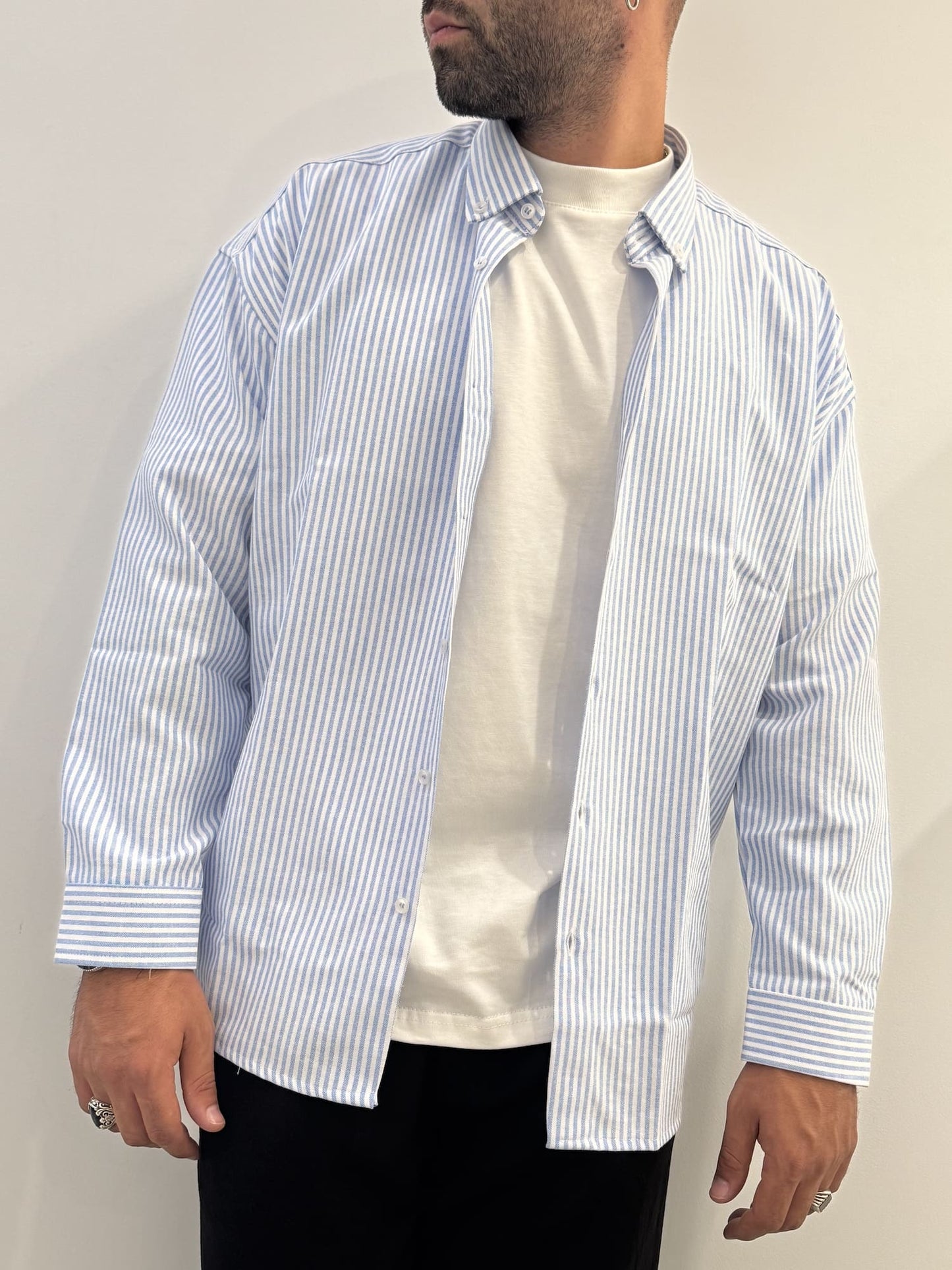 Camicia over rigata a maniche lunghe