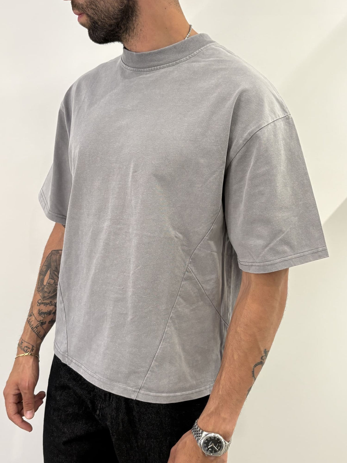 T-shirt cropped basic grigio
