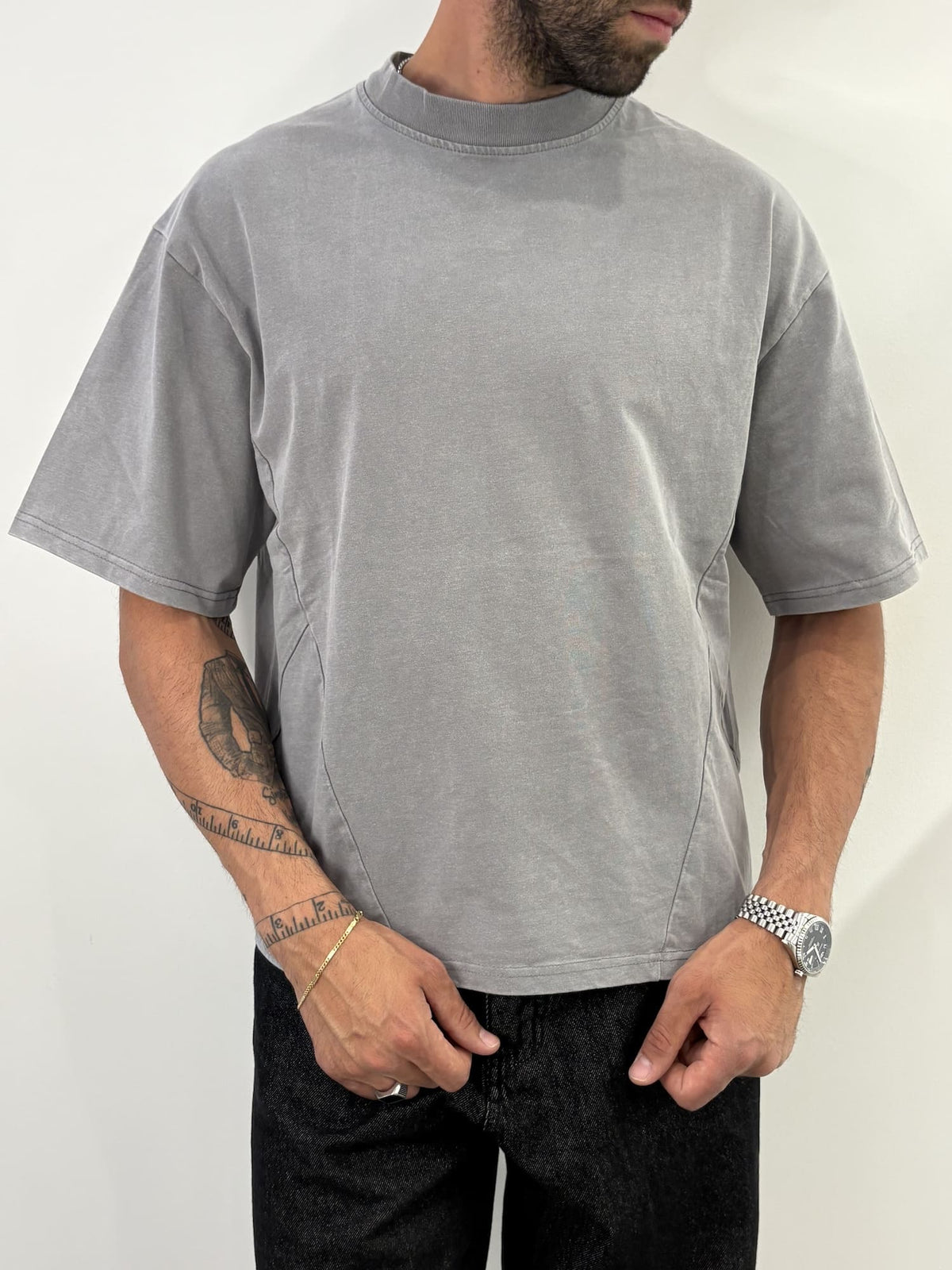 T-shirt cropped basic grigio