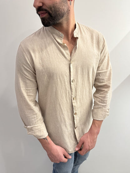 Camicia collo coreano in lino
