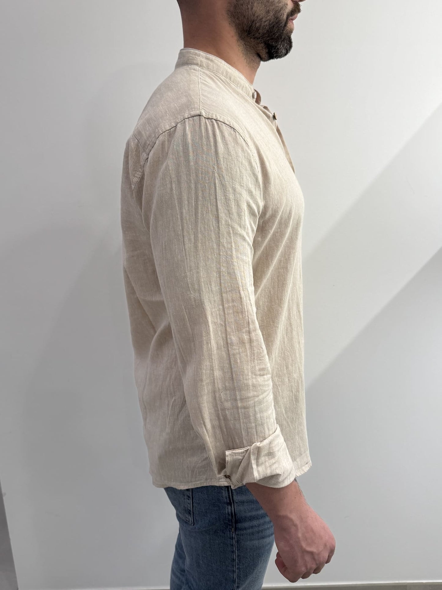 Camicia collo coreano in lino