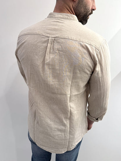 Camicia collo coreano in lino