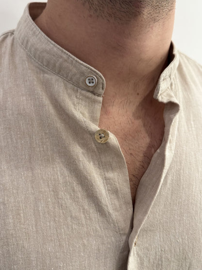 Camicia collo coreano in lino