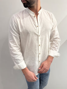 Camicia collo coreano in lino