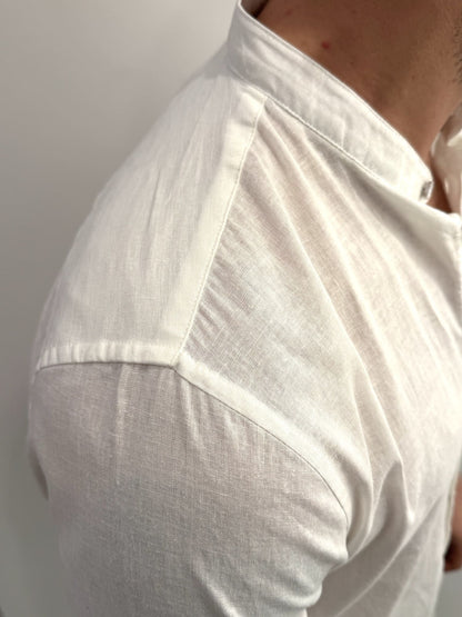 Camicia collo coreano in lino