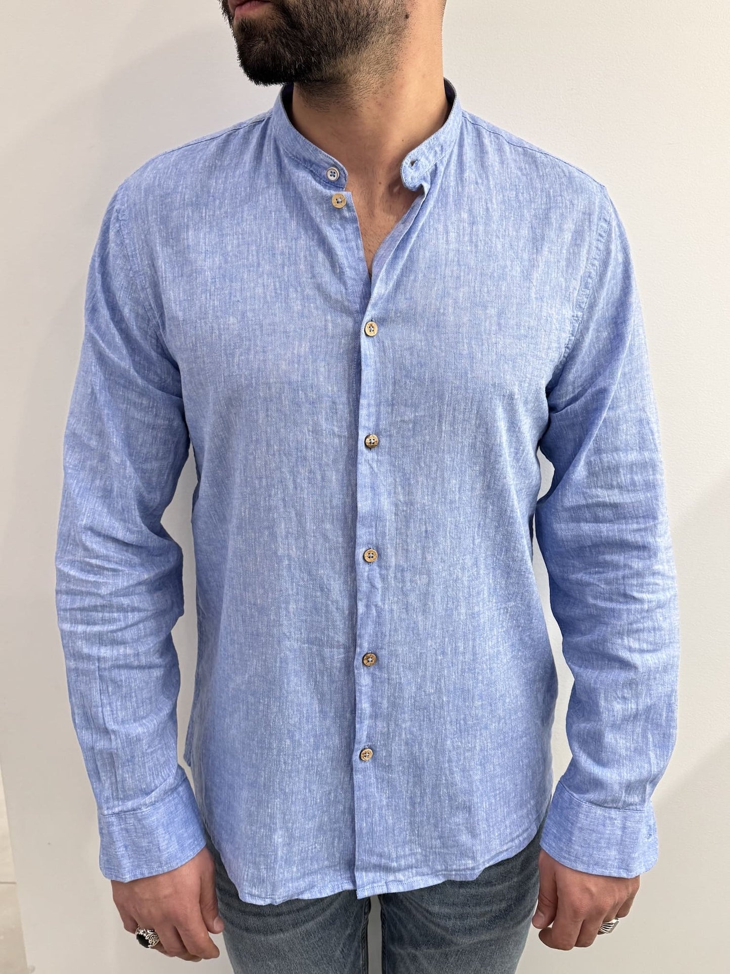 Camicia collo coreano in lino