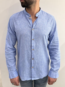 Camicia collo coreano in lino