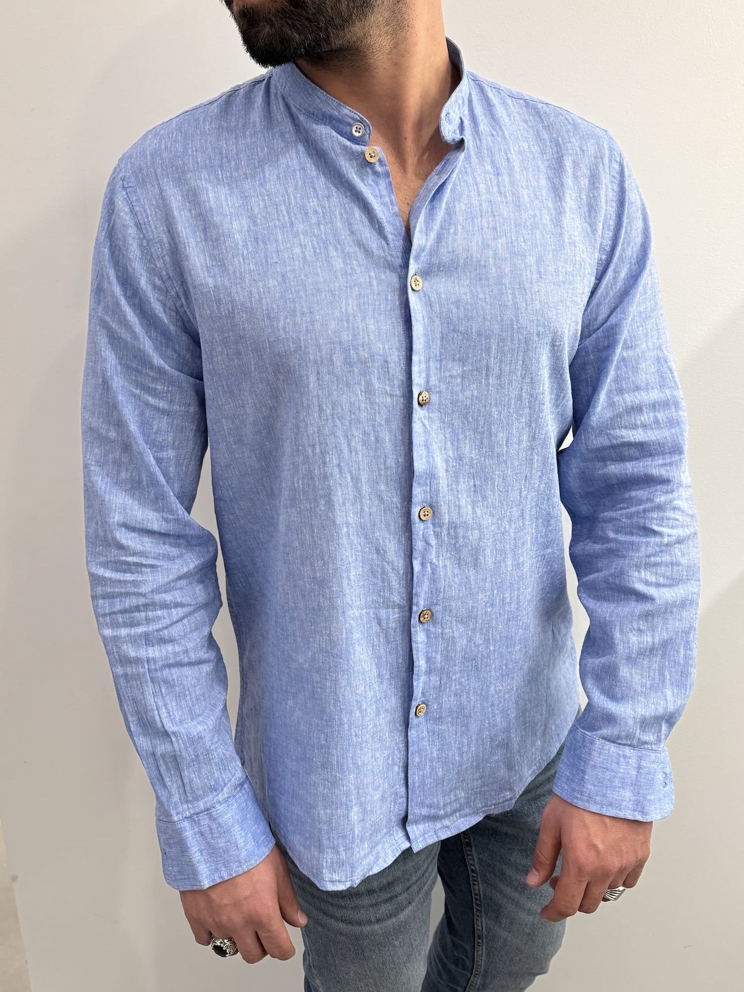 Camicia collo coreano in lino