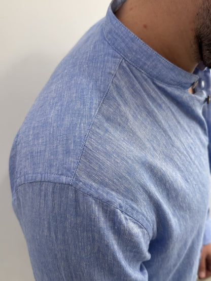 Camicia collo coreano in lino