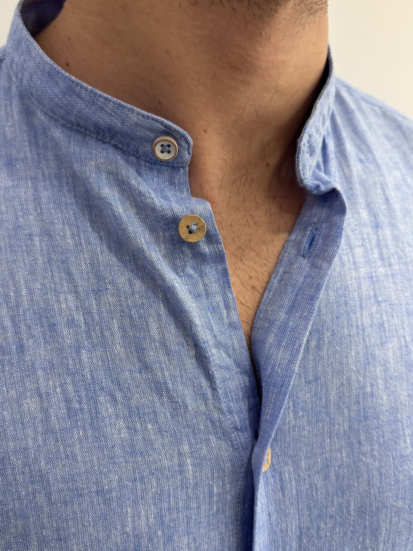 Camicia collo coreano in lino