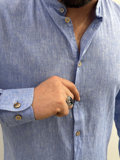 Camicia collo coreano in lino