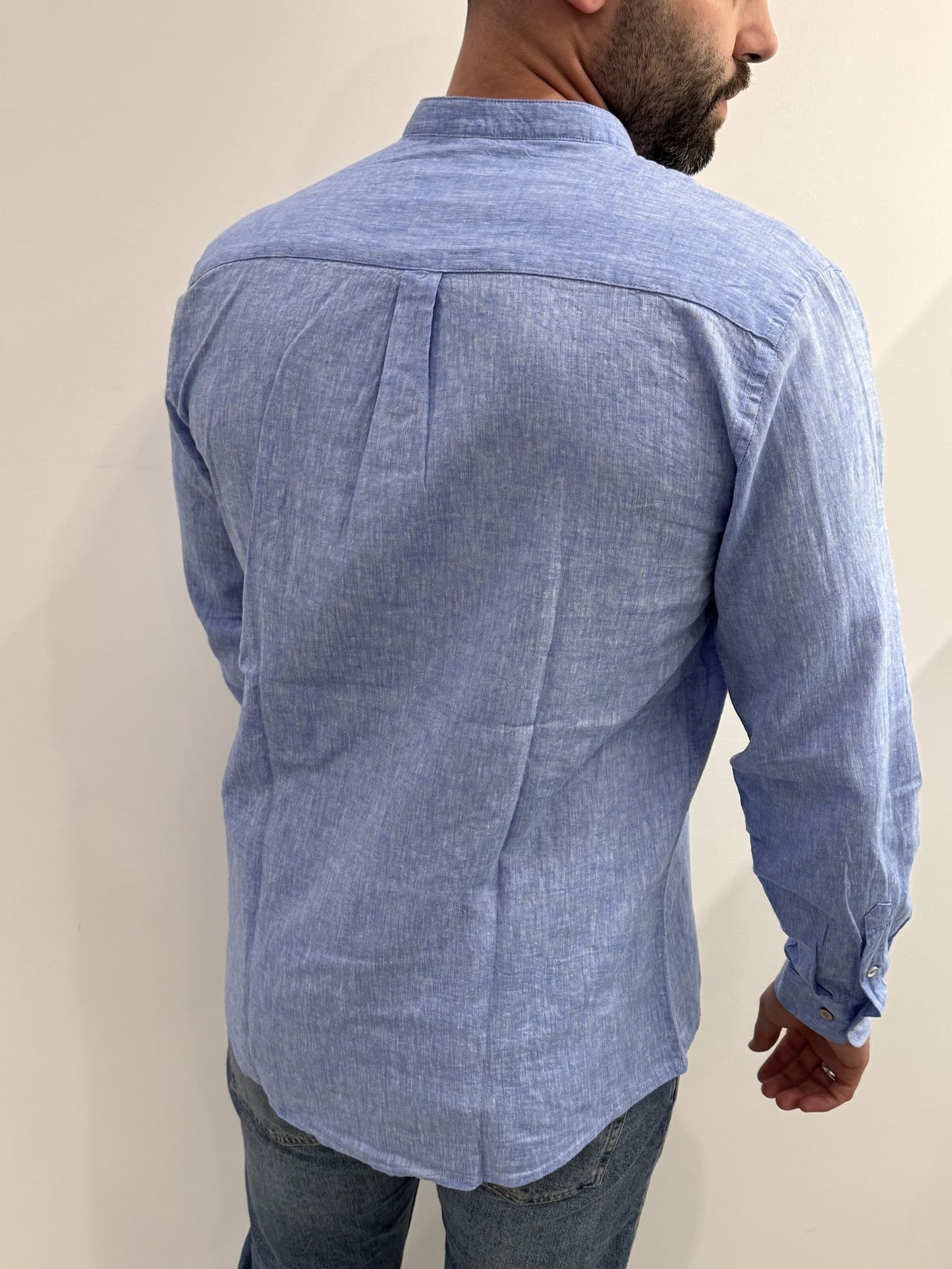 Camicia collo coreano in lino