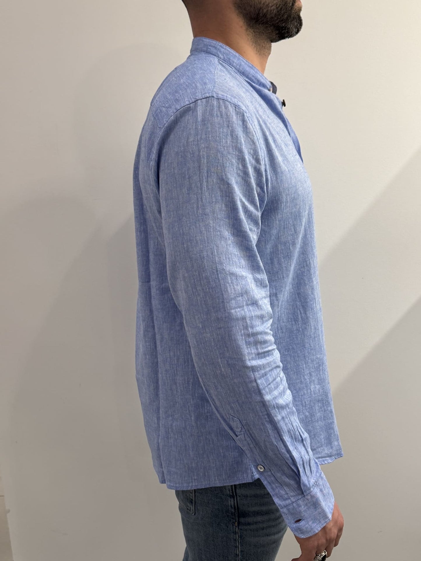 Camicia collo coreano in lino