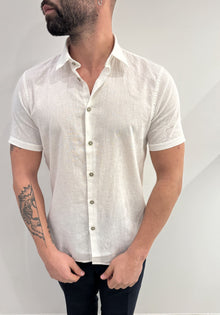Camicia maniche corte collo alla francese in lino