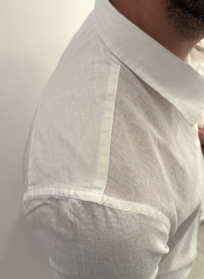 Camicia maniche corte collo alla francese in lino