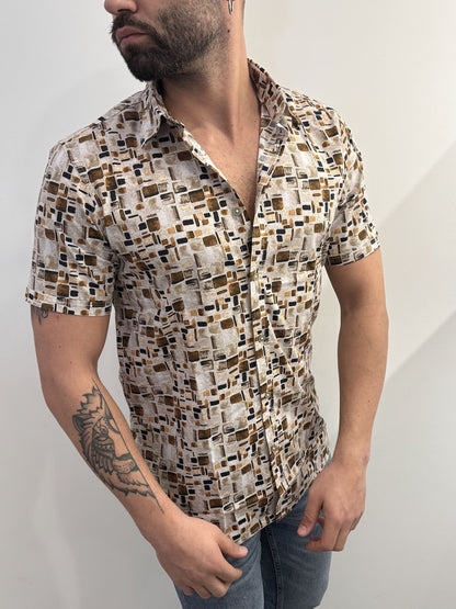 Camicia mezza manica fantasia coriandolo