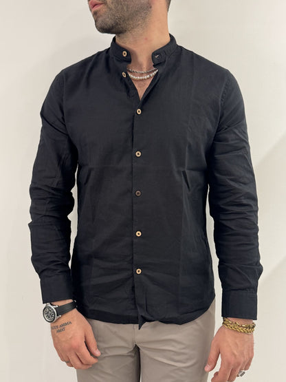Camicia Hamaki-Ho in misto lino nero