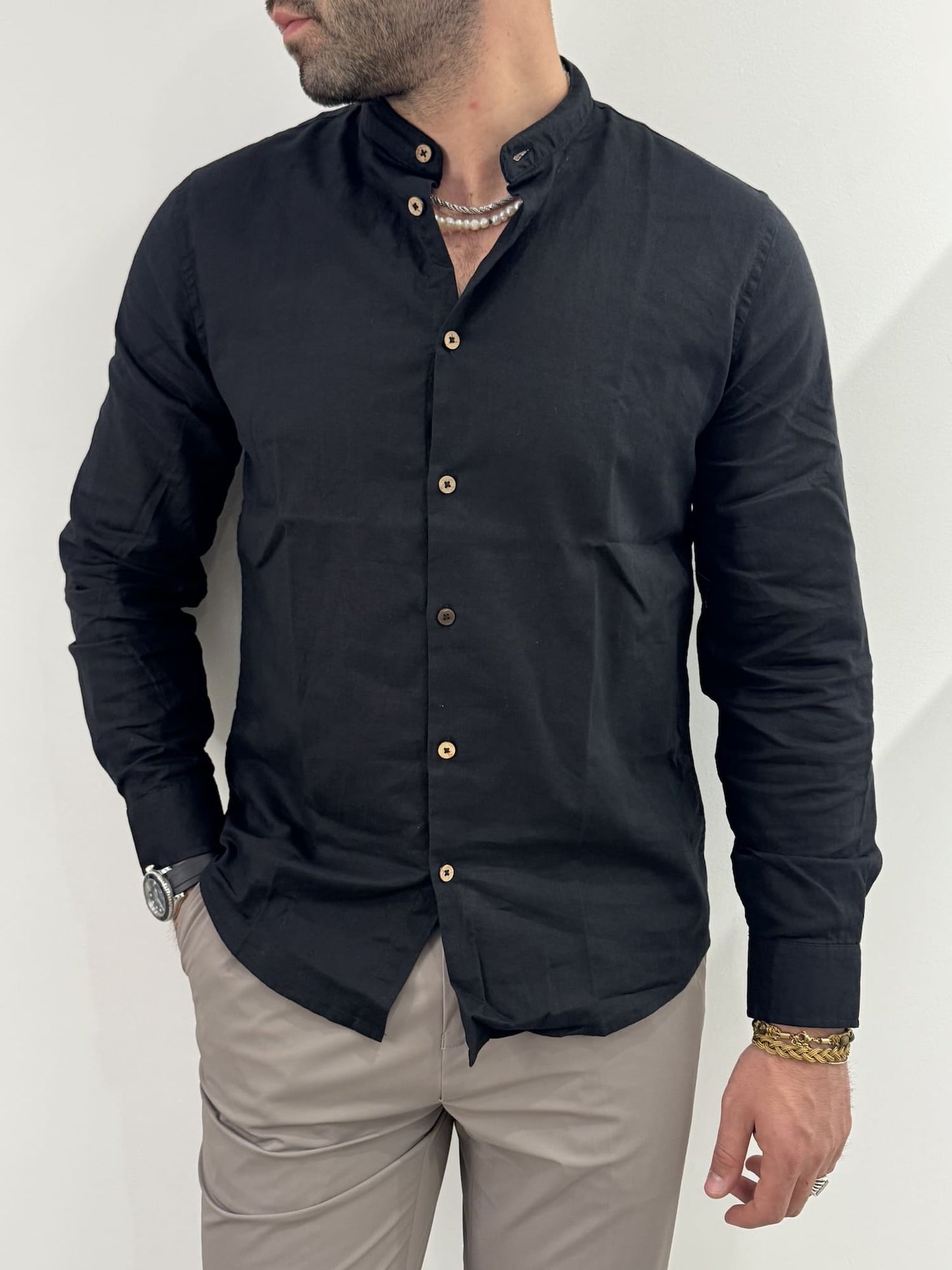 Camicia Hamaki-Ho in misto lino nero