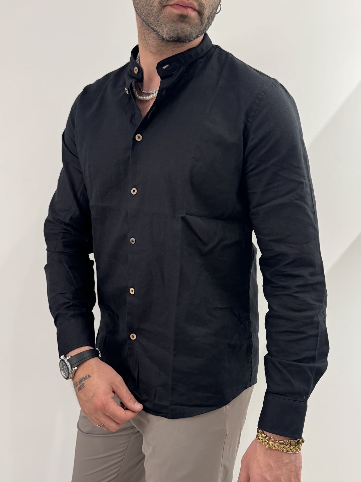 Camicia Hamaki-Ho in misto lino nero