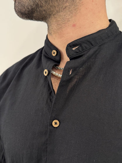 Camicia Hamaki-Ho in misto lino nero