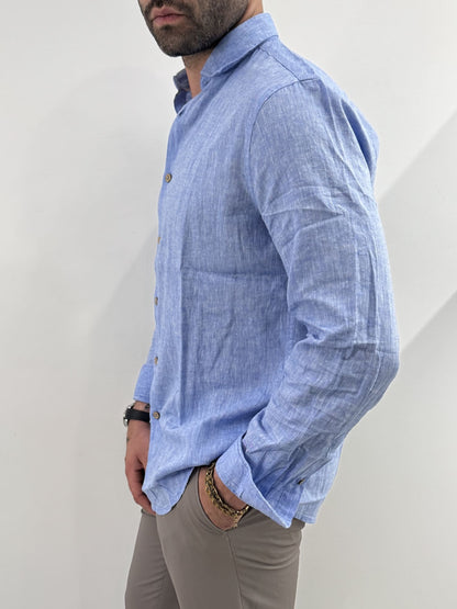 Camicia Hamaki-Ho in misto lino azzurro