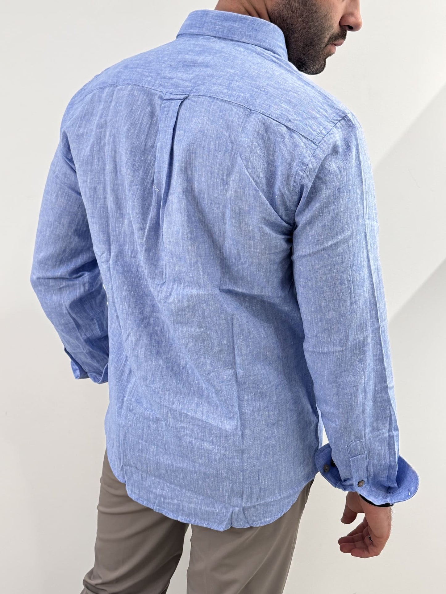 Camicia Hamaki-Ho in misto lino azzurro