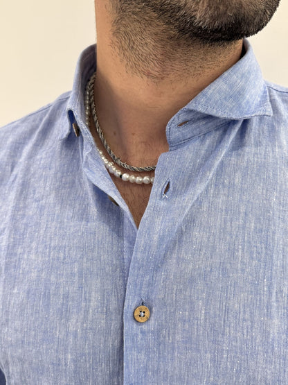 Camicia Hamaki-Ho in misto lino azzurro