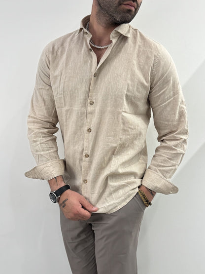 Camicia Hamaki-Ho in misto lino beige