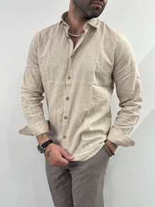 Camicia Hamaki-Ho in misto lino beige