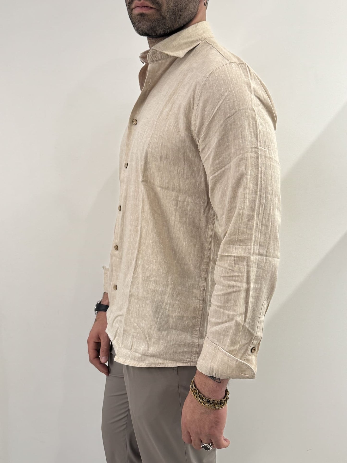 Camicia Hamaki-Ho in misto lino beige