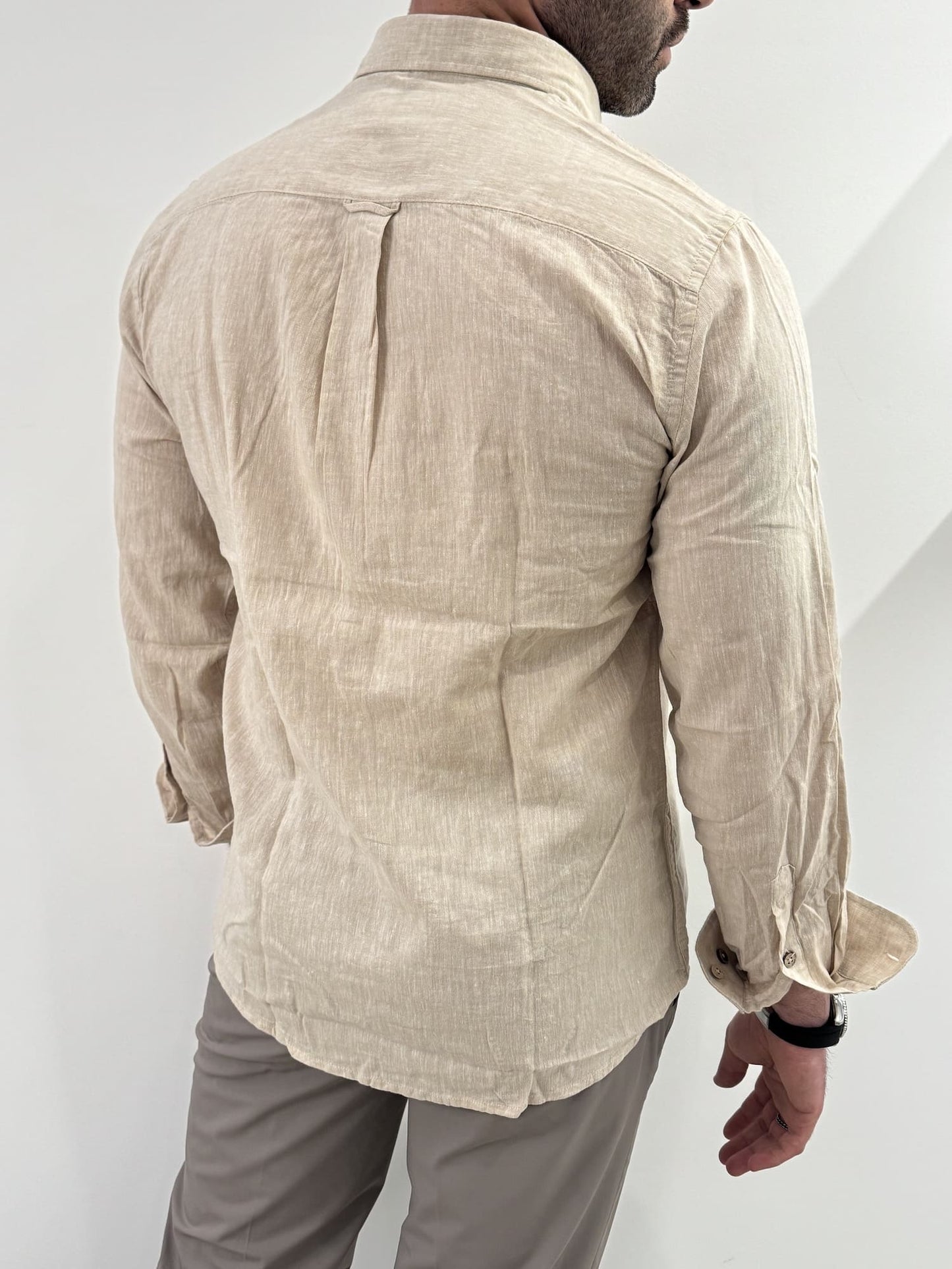 Camicia Hamaki-Ho in misto lino beige
