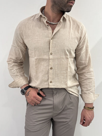 Camicia Hamaki-Ho in misto lino beige