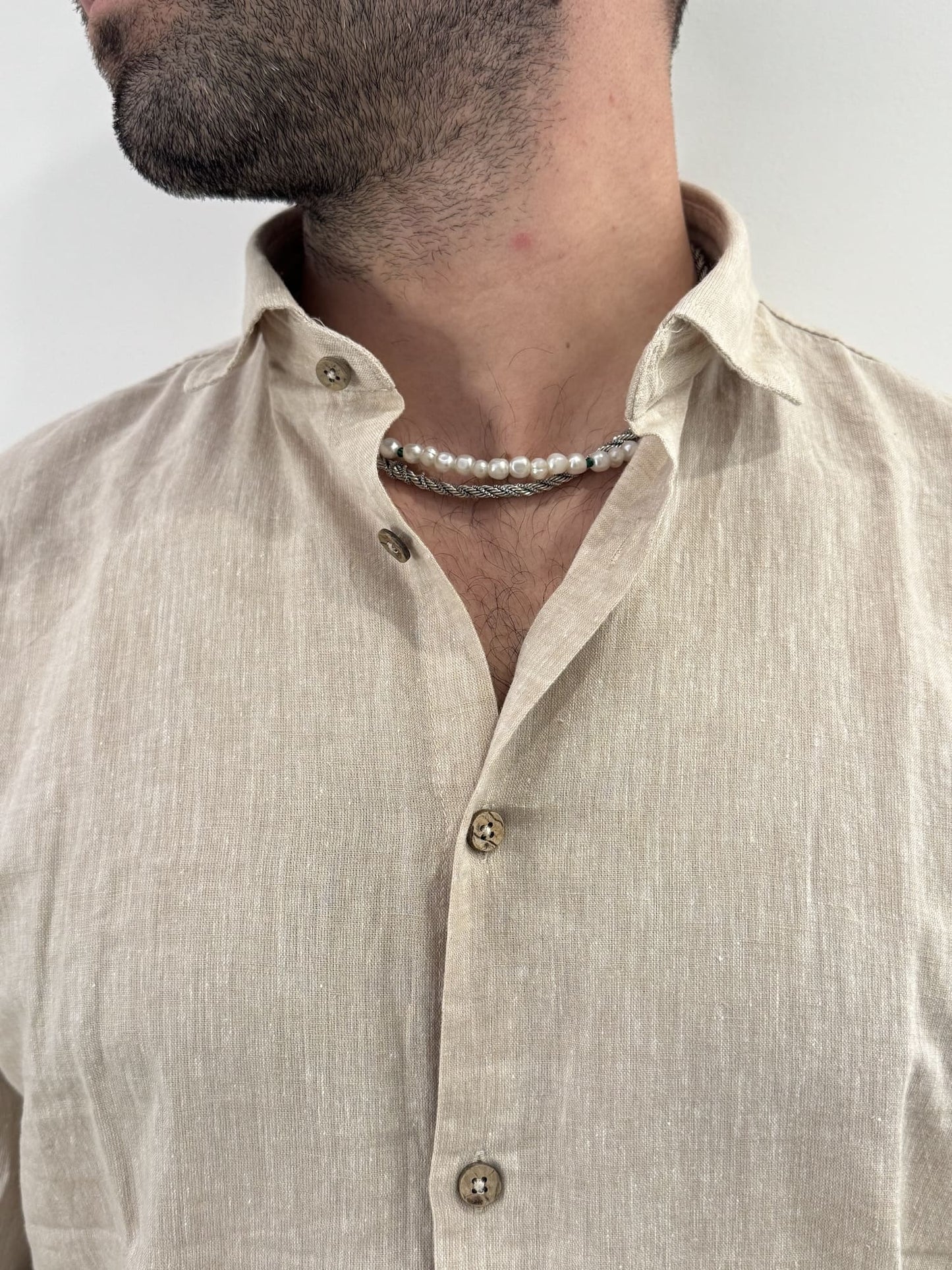 Camicia Hamaki-Ho in misto lino beige