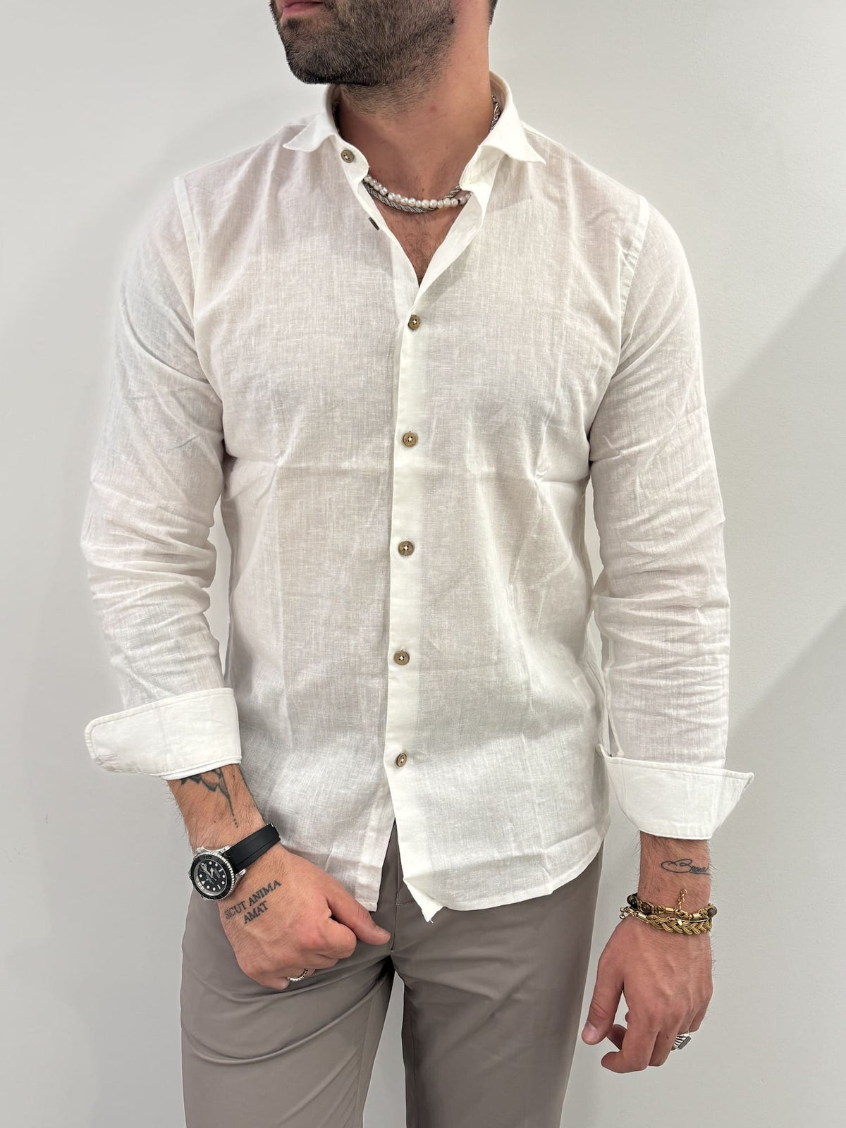 Camicia Hamaki-Ho in misto lino bianco