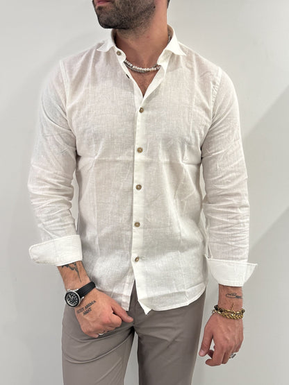 Camicia Hamaki-Ho in misto lino bianco