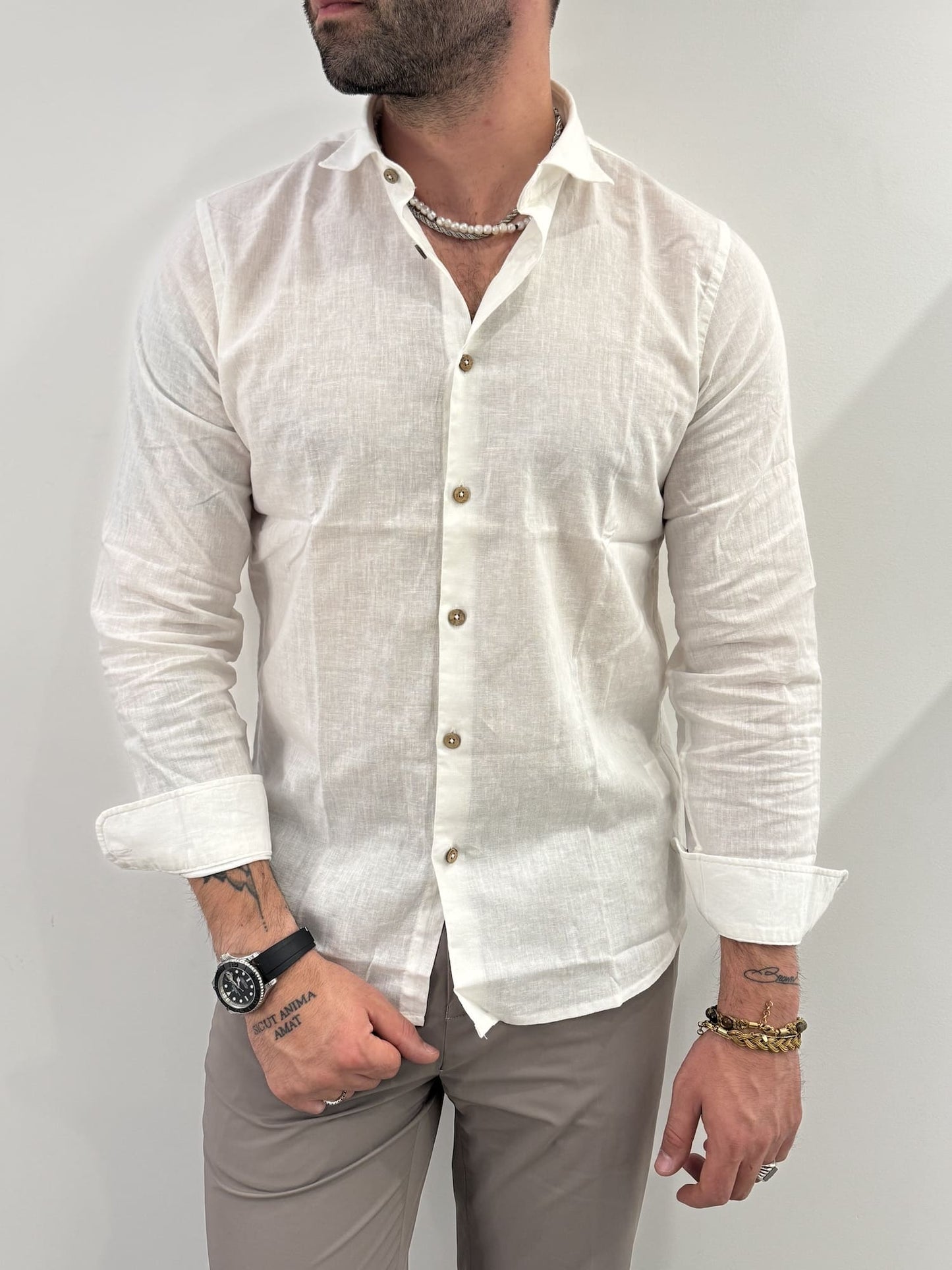 Camicia Hamaki-Ho in misto lino bianco
