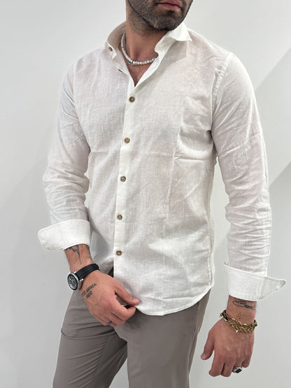 Camicia Hamaki-Ho in misto lino bianco