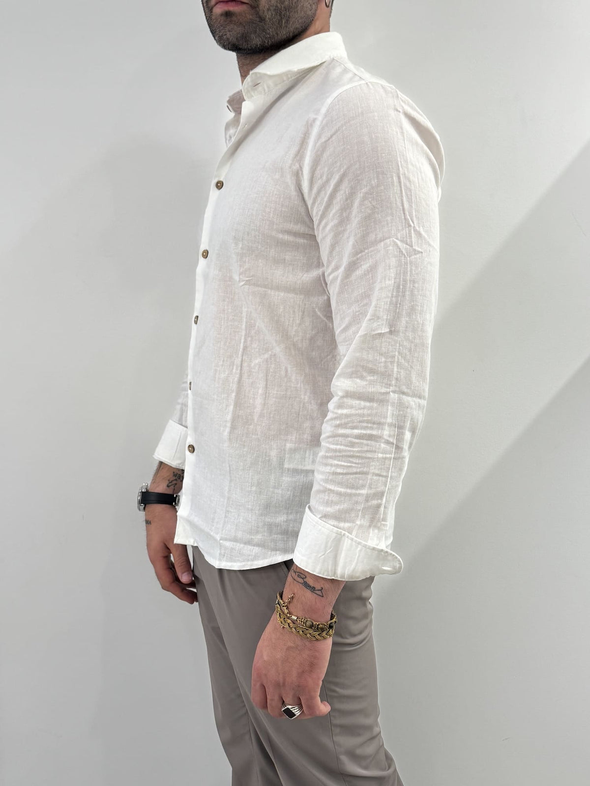 Camicia Hamaki-Ho in misto lino bianco