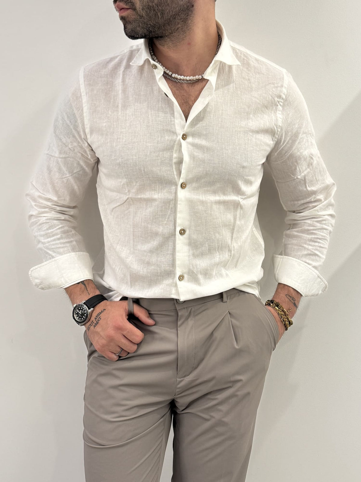 Camicia Hamaki-Ho in misto lino bianco