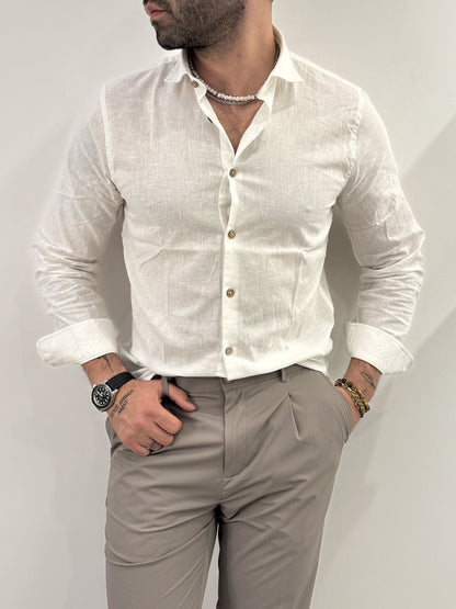 Camicia Hamaki-Ho in misto lino bianco