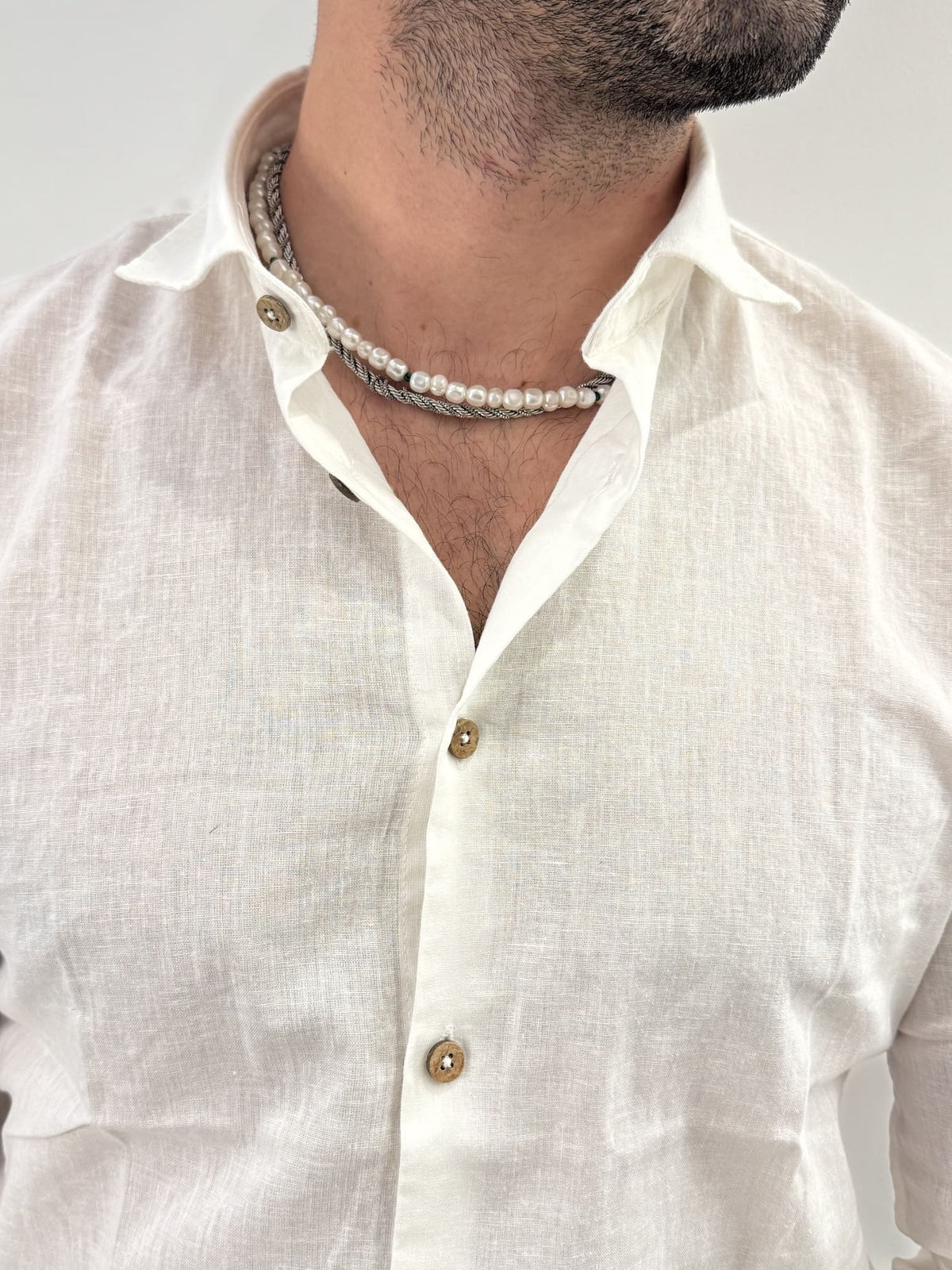 Camicia Hamaki-Ho in misto lino bianco