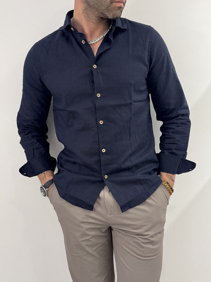 Camicia Hamaki-Ho in misto lino blu
