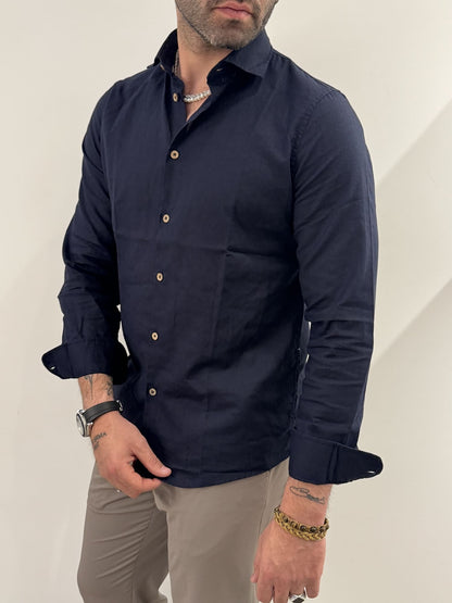 Camicia Hamaki-Ho in misto lino blu