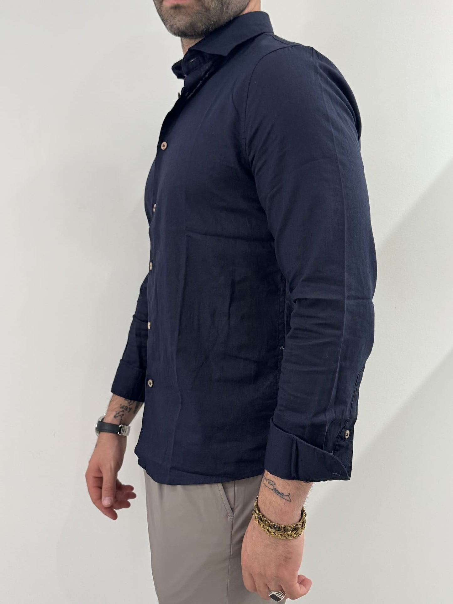 Camicia Hamaki-Ho in misto lino blu