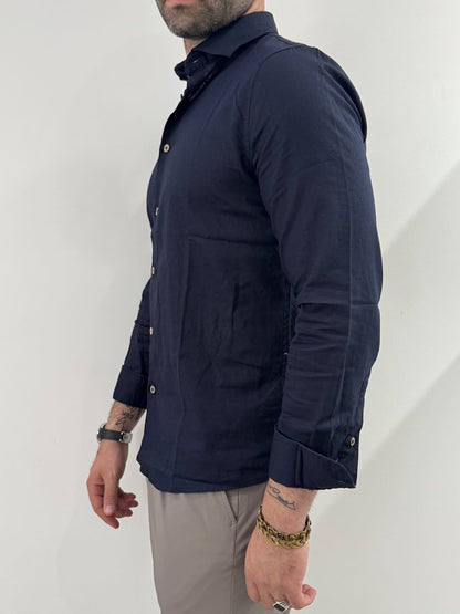 Camicia Hamaki-Ho in misto lino blu