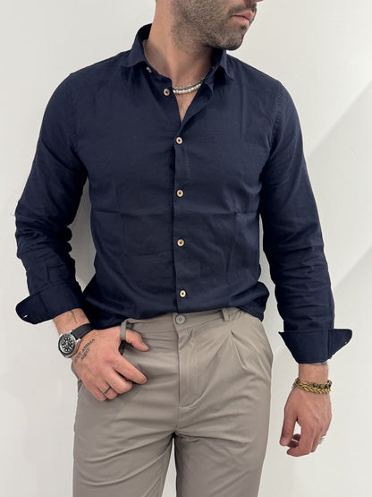 Camicia Hamaki-Ho in misto lino blu